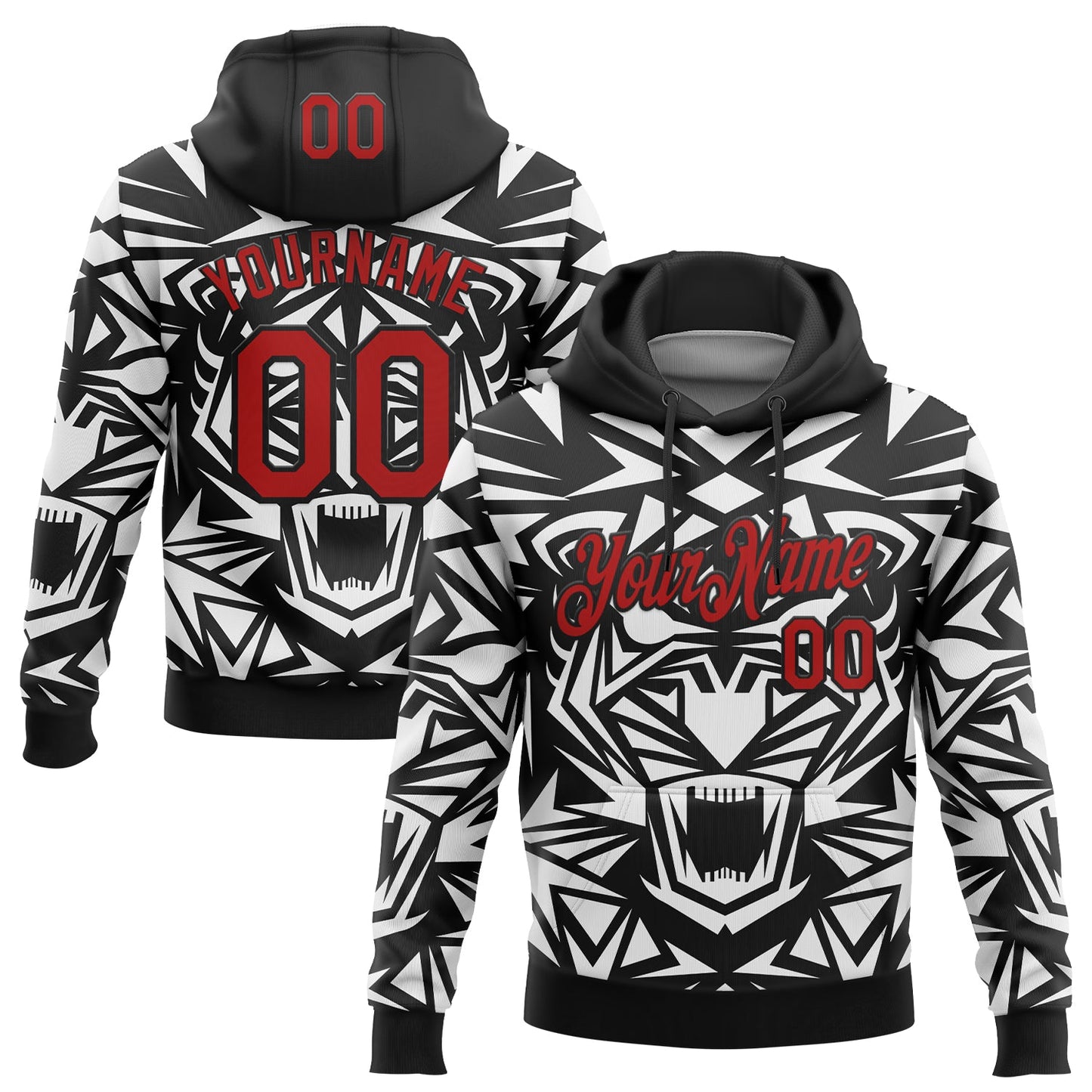 Custom Stitched Black Red-White 3D Pattern Design Geometric Shape Sports Pullover Sweatshirt Hoodie - Main View