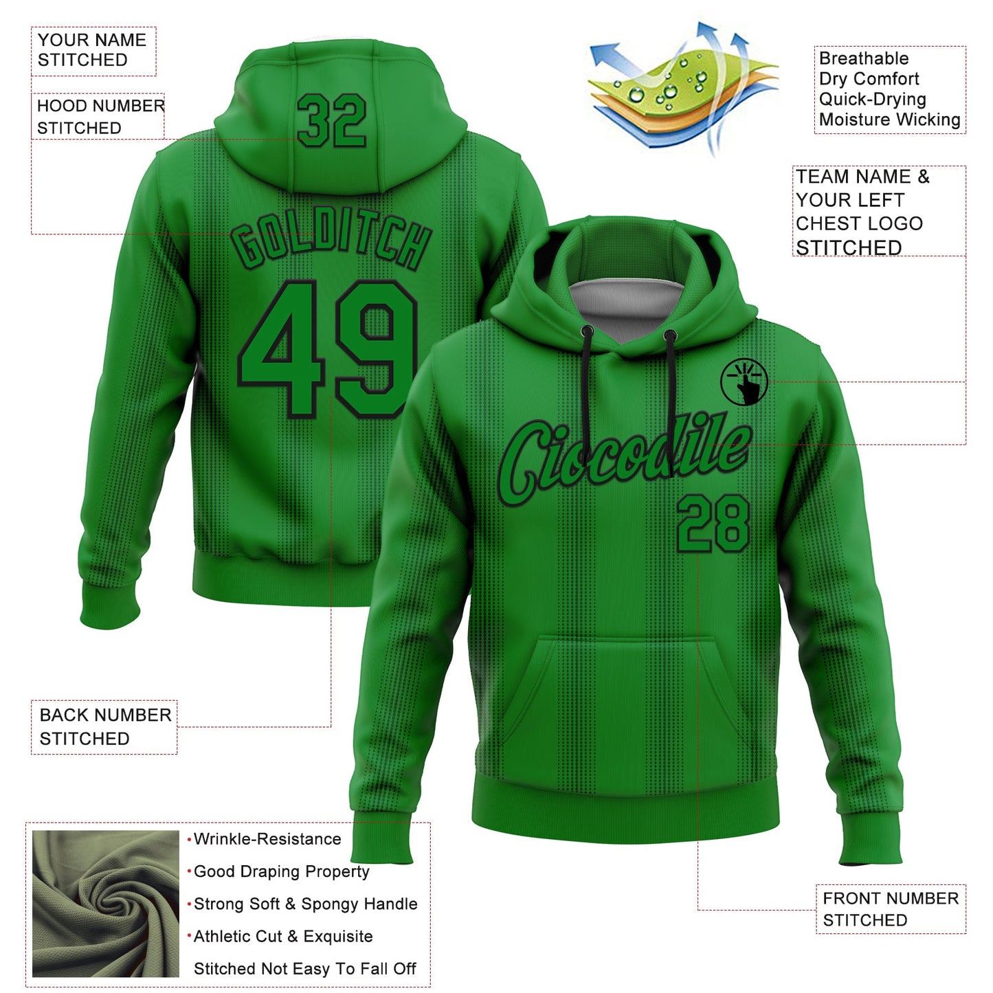 Custom Stitched Green Grass Green-Black 3D Pattern Design Geometric Shape Sports Pullover Sweatshirt Hoodie view 2