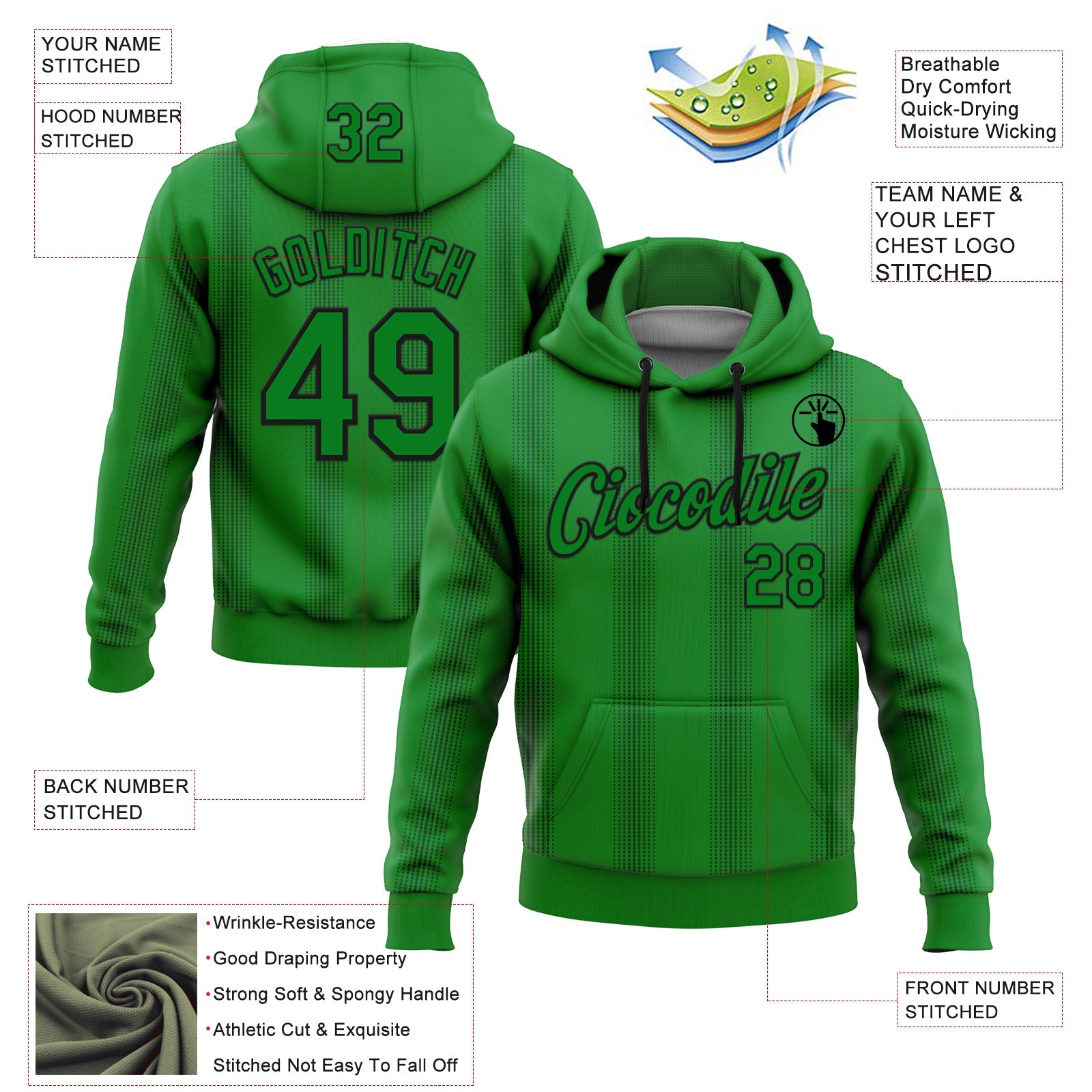 Custom Stitched Green Grass Green-Black 3D Pattern Design Geometric Shape Sports Pullover Sweatshirt Hoodie view 2