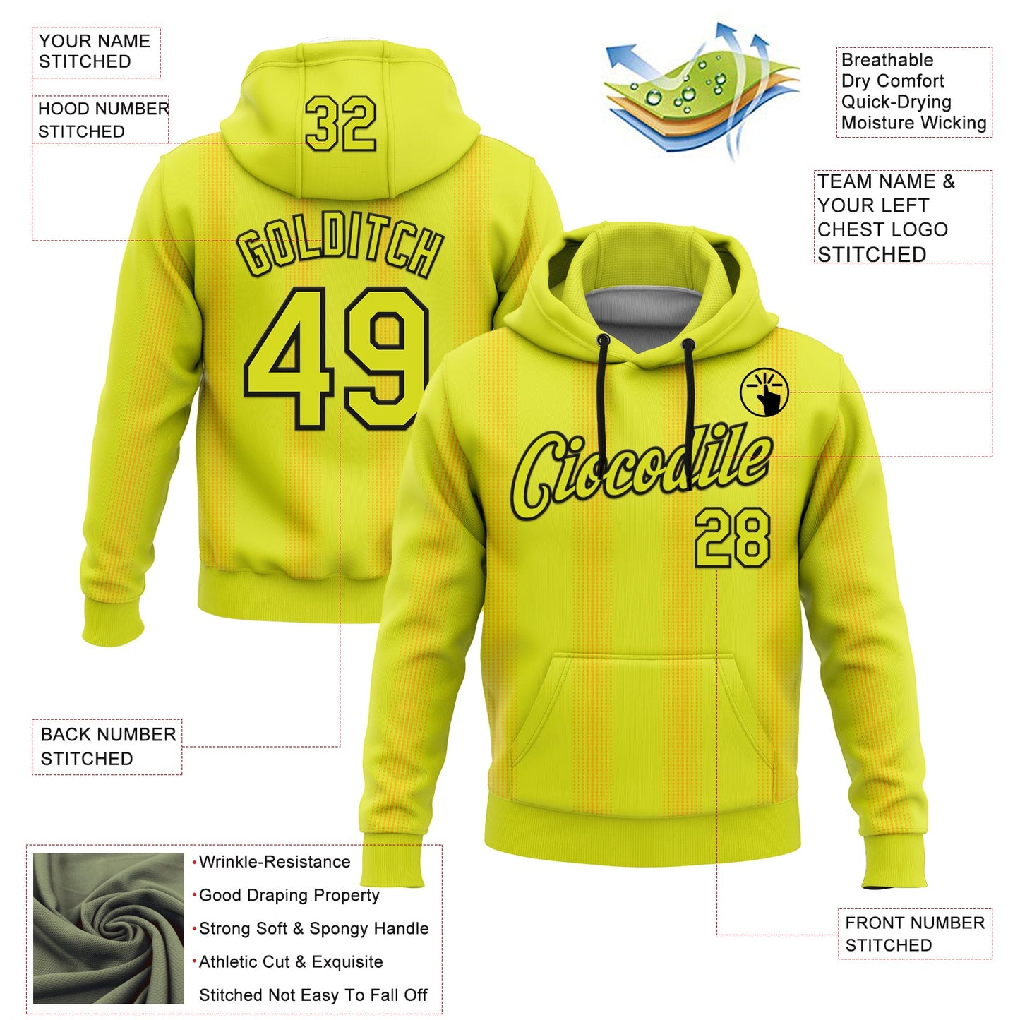 Custom Stitched Neon Yellow Black 3D Pattern Design Geometric Shape Sports Pullover Sweatshirt Hoodie view 2