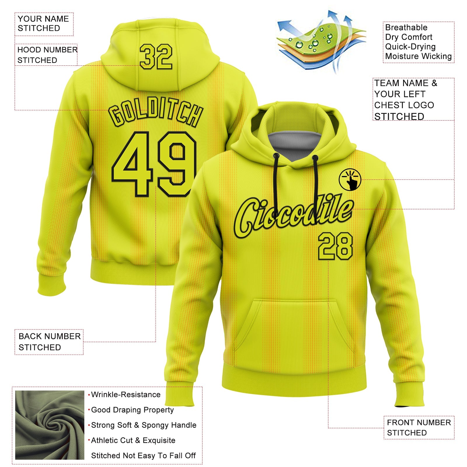 Custom Stitched Neon Yellow Black 3D Pattern Design Geometric Shape Sports Pullover Sweatshirt Hoodie view 2