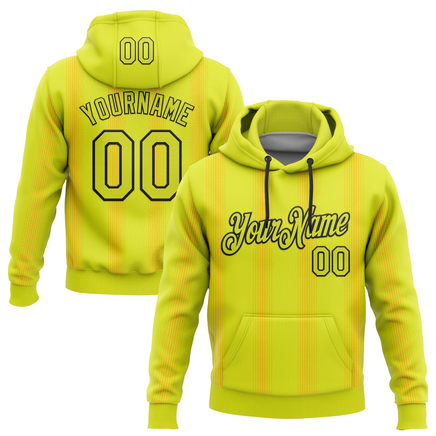Custom Stitched Neon Yellow Black 3D Pattern Design Geometric Shape Sports Pullover Sweatshirt Hoodie - Main View