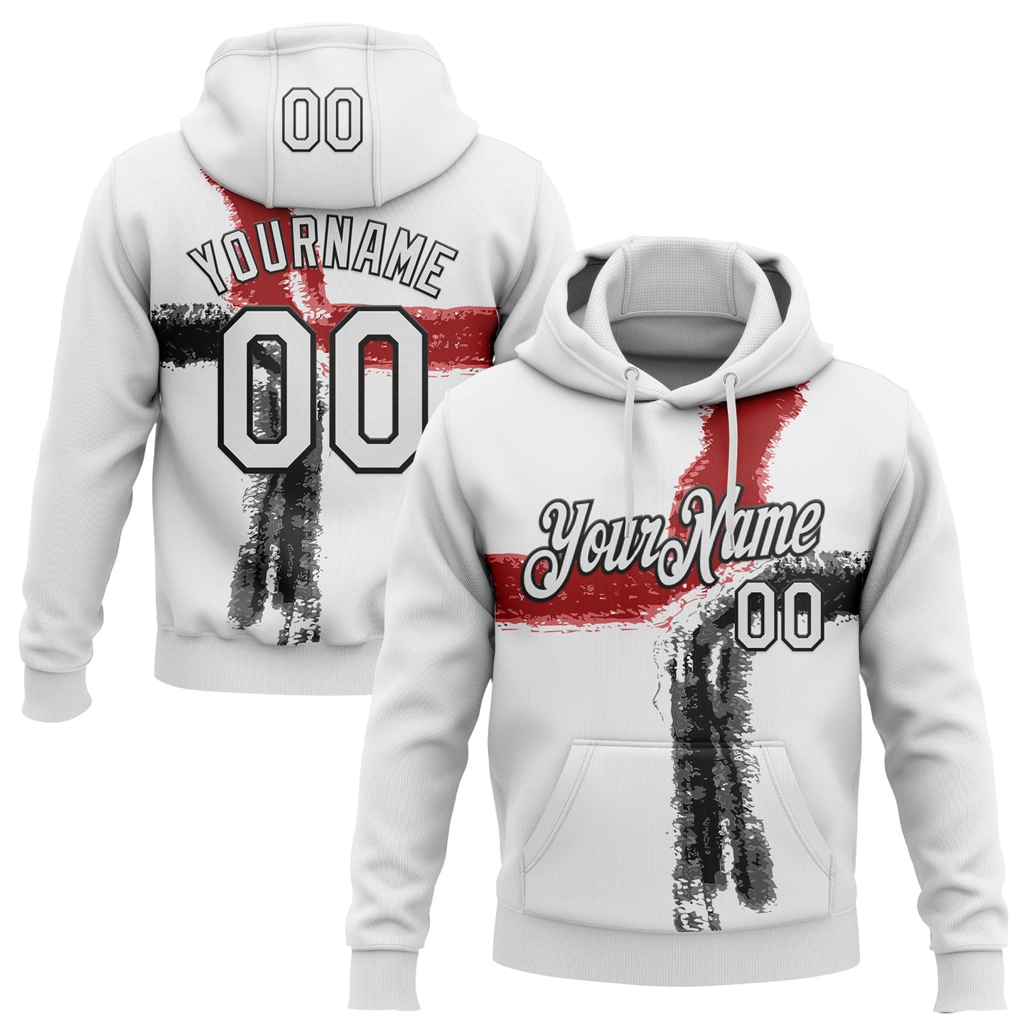 Custom Stitched White Red-Black 3D Pattern Design Splash Sports Pullover Sweatshirt Hoodie - Main View
