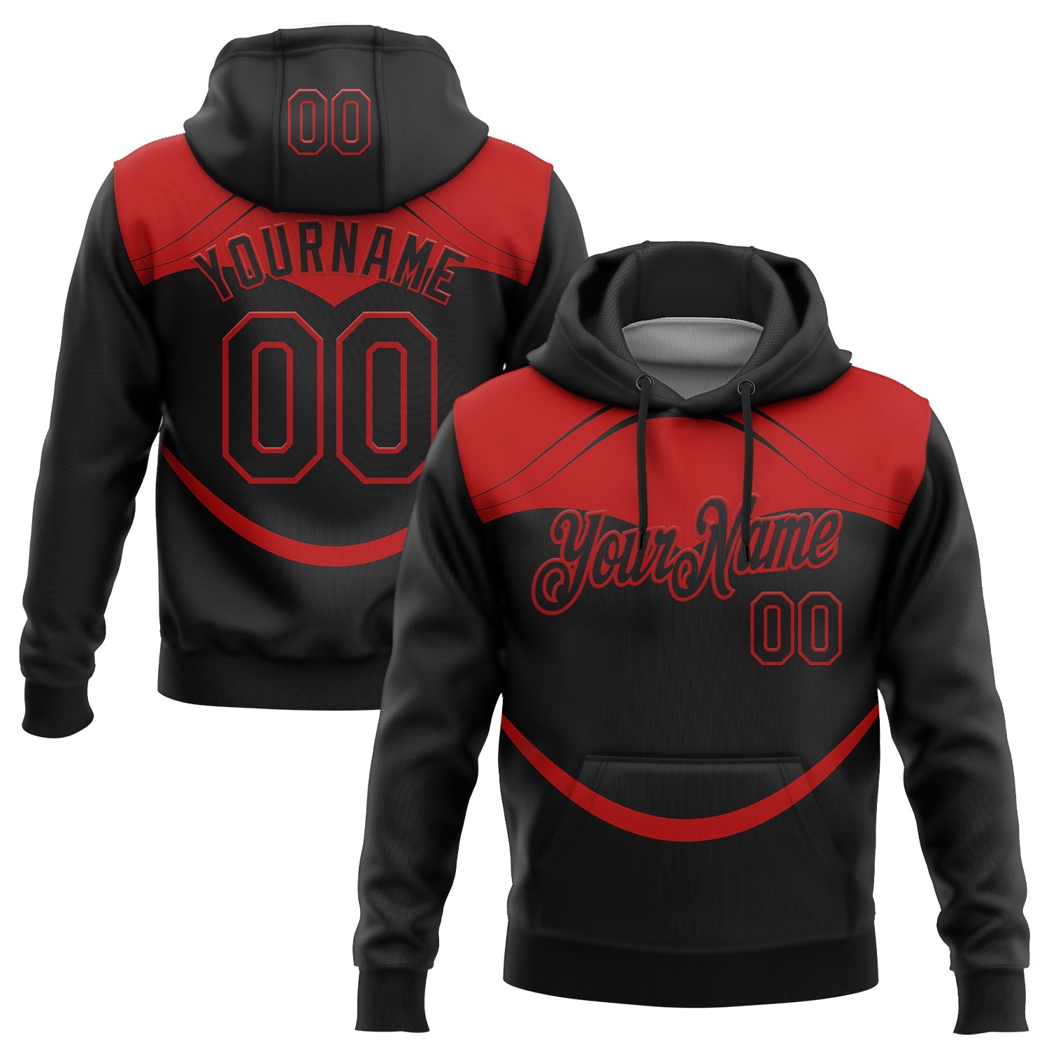 Custom Stitched Black Red 3D Pattern Design Line Sports Pullover Sweatshirt Hoodie - Main View