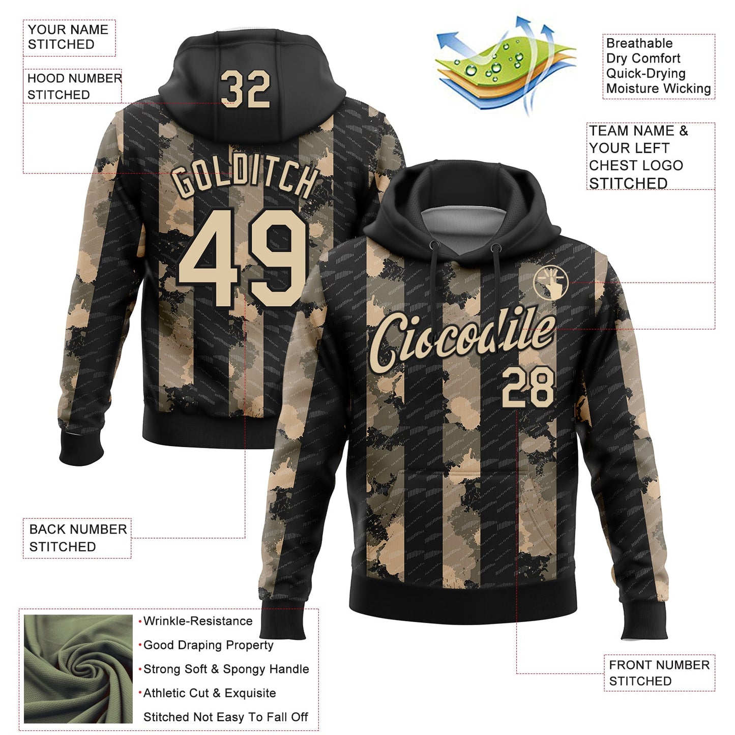 Custom Stitched Black City Cream 3D Pattern Design Line Sports Pullover Sweatshirt Hoodie view 2