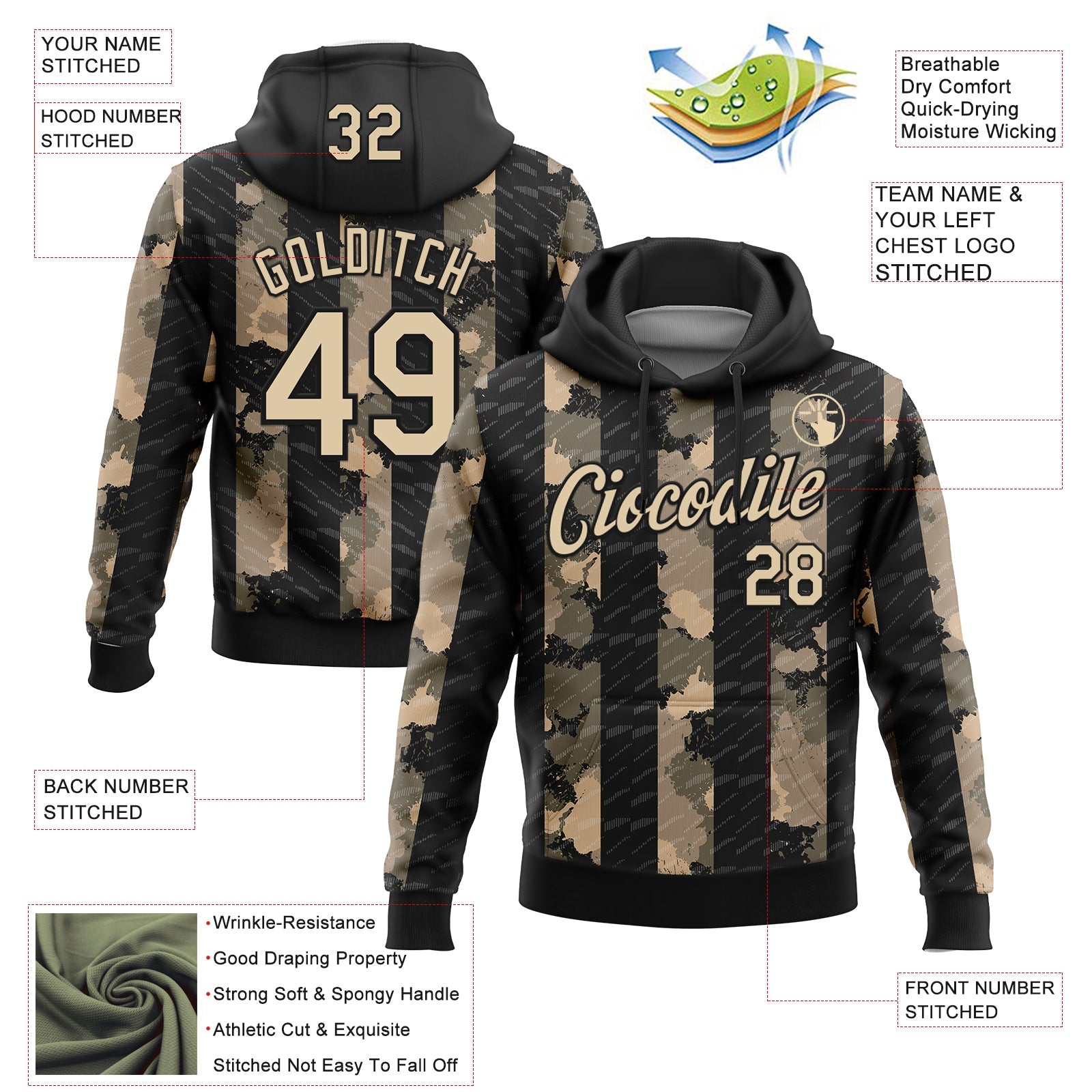 Custom Stitched Black City Cream 3D Pattern Design Line Sports Pullover Sweatshirt Hoodie view 2