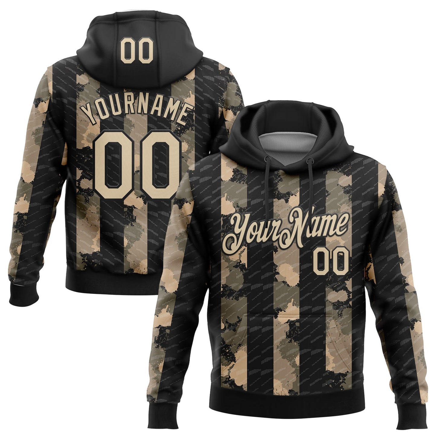 Custom Stitched Black City Cream 3D Pattern Design Line Sports Pullover Sweatshirt Hoodie - Main View