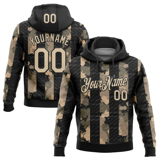 Custom Stitched Black City Cream 3D Pattern Design Line Sports Pullover Sweatshirt Hoodie - Main View