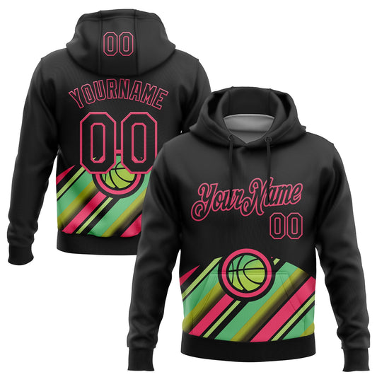 Custom Stitched Black Green-Neon Pink 3D Pattern Design Ball Sports Pullover Sweatshirt Hoodie - Main View