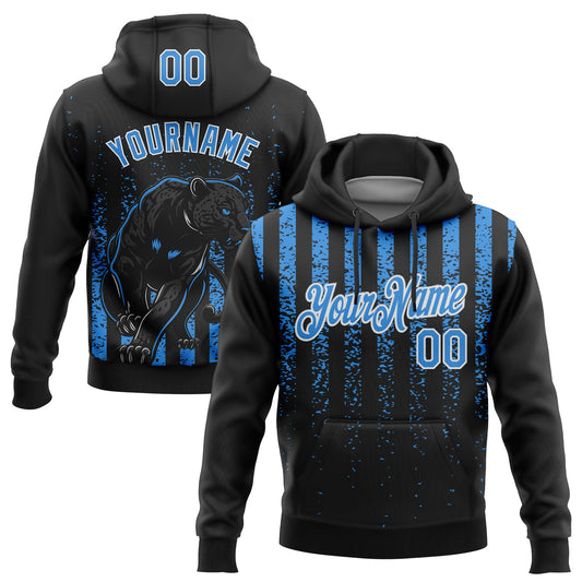 Custom Stitched Black Powder Blue-White 3D Pattern Design Animal Leopard Grunge Art Sports Pullover Sweatshirt Hoodie - Main View