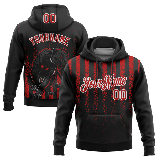 Custom Stitched Black Red-White 3D Pattern Design Animal Leopard Grunge Art Sports Pullover Sweatshirt Hoodie - Main View