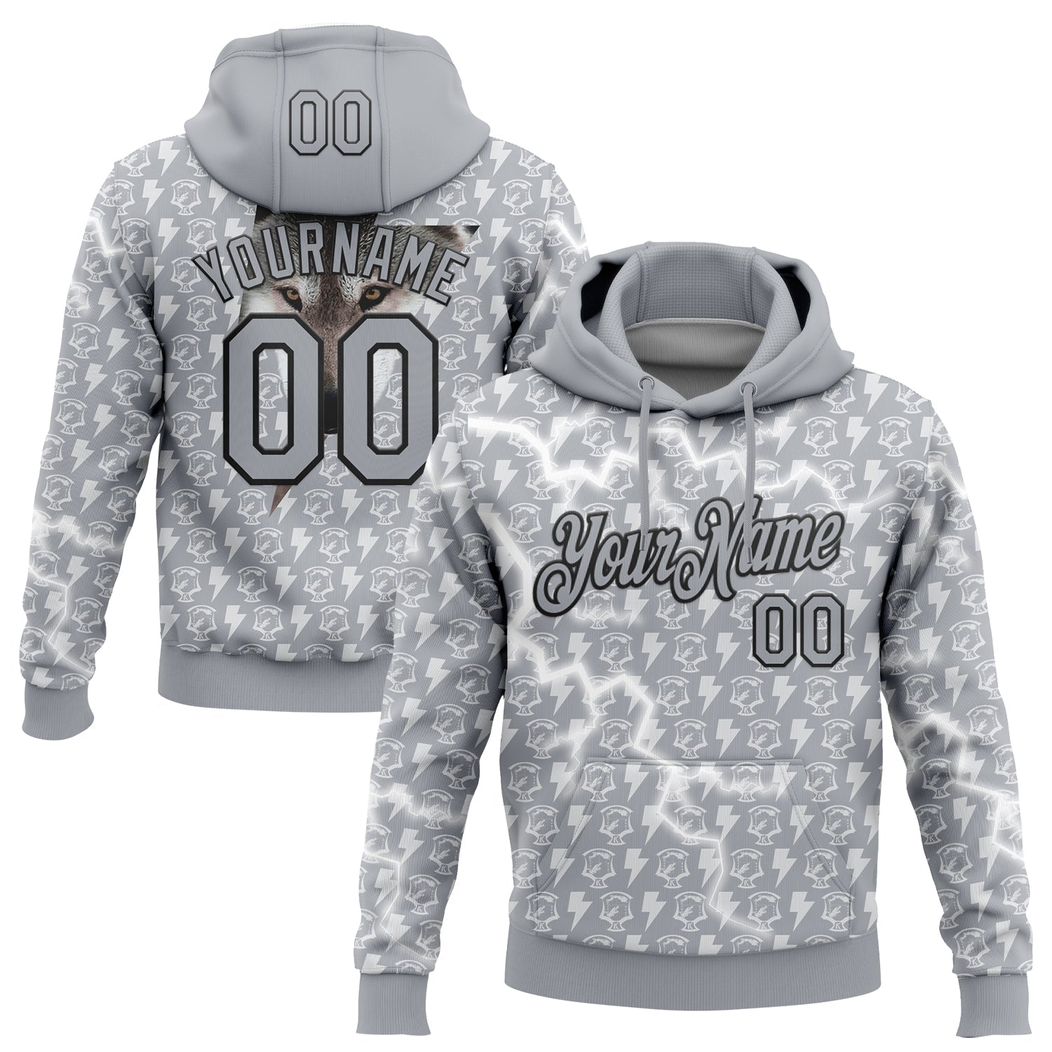 Custom Stitched Gray White-Black 3D Pattern Design Lightning Sports Pullover Sweatshirt Hoodie - Main View