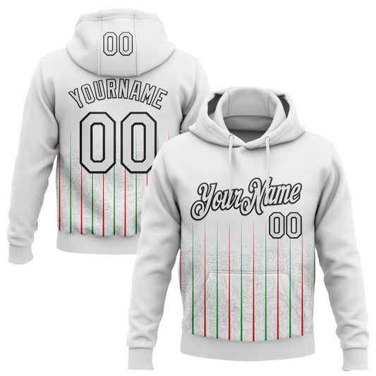 Custom Stitched White Red Green-Black 3D Pattern Design Line Sports Pullover Sweatshirt Hoodie - Main View