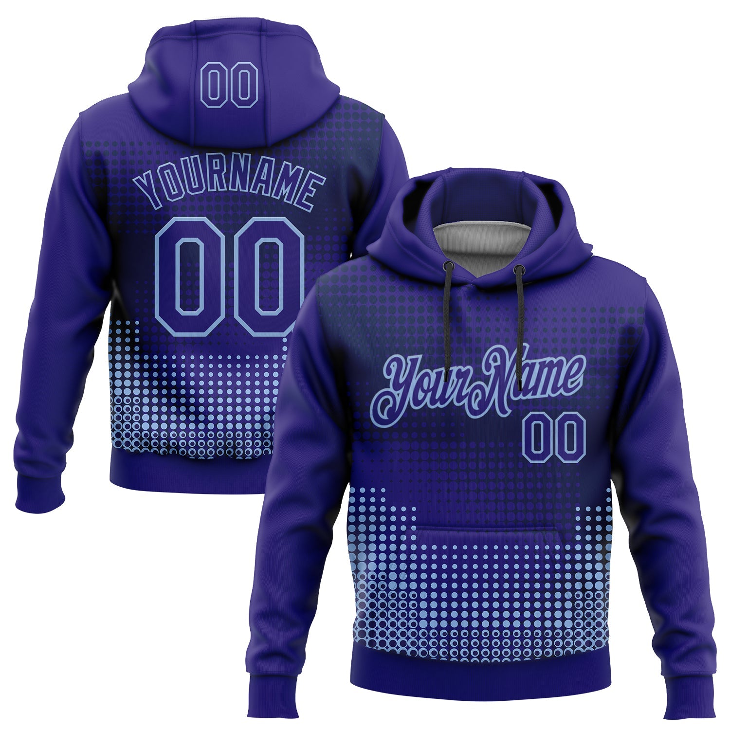 Custom Stitched Dark Purple Light Blue-Navy 3D Pattern Design Modern Polka Dot Sports Pullover Sweatshirt Hoodie - Main View
