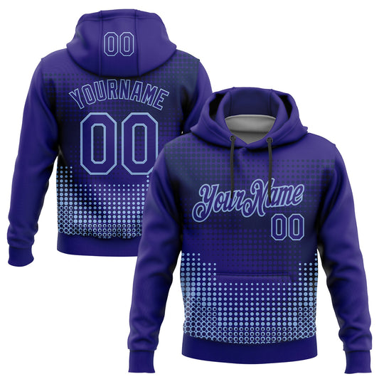 Custom Stitched Dark Purple Light Blue-Navy 3D Pattern Design Modern Polka Dot Sports Pullover Sweatshirt Hoodie - Main View