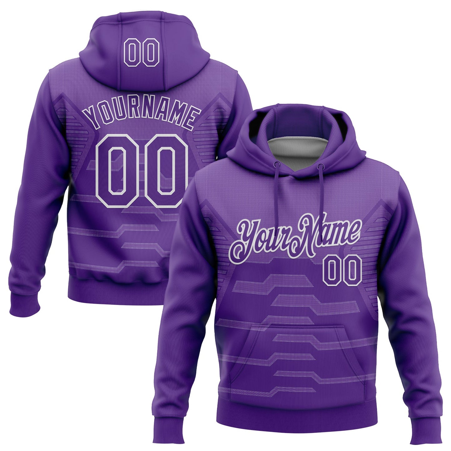 Custom Stitched Purple White 3D Pattern Design Geometric Shape Sports Pullover Sweatshirt Hoodie - Main View
