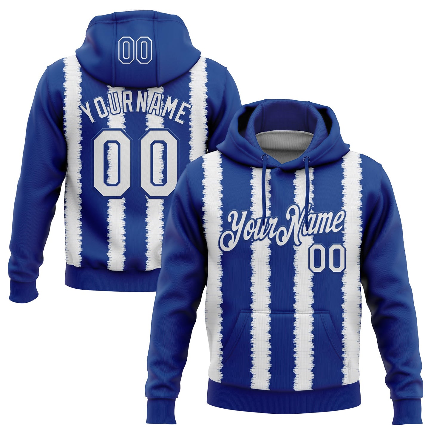 Custom Stitched Royal White 3D Pattern Design Line Sports Pullover Sweatshirt Hoodie - Main View