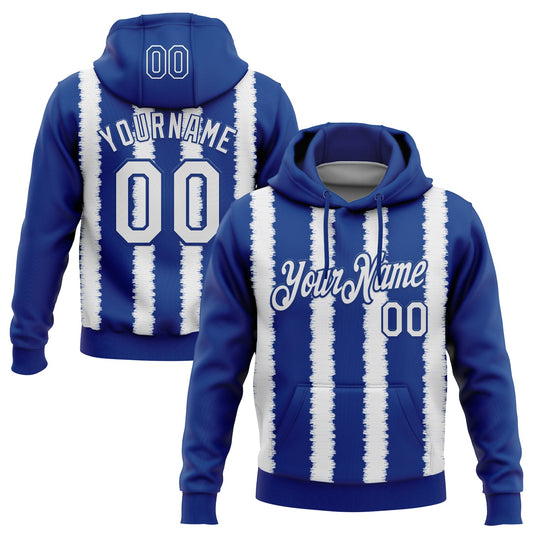 Custom Stitched Royal White 3D Pattern Design Line Sports Pullover Sweatshirt Hoodie - Main View