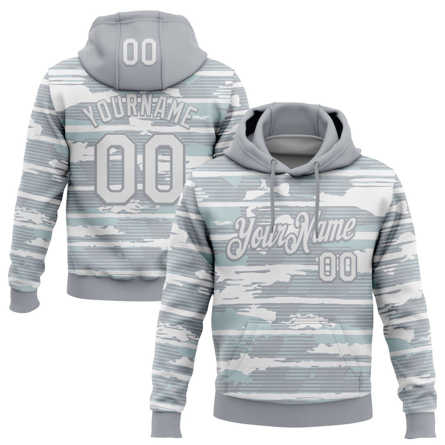 Custom Stitched Gray White 3D Pattern Design Line Sports Pullover Sweatshirt Hoodie - Main View