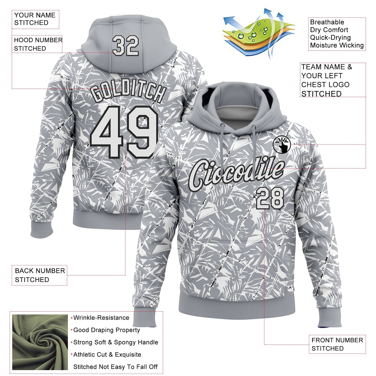 Custom Stitched Gray White-Black 3D Pattern Design Grunge Art Sports Pullover Sweatshirt Hoodie view 2