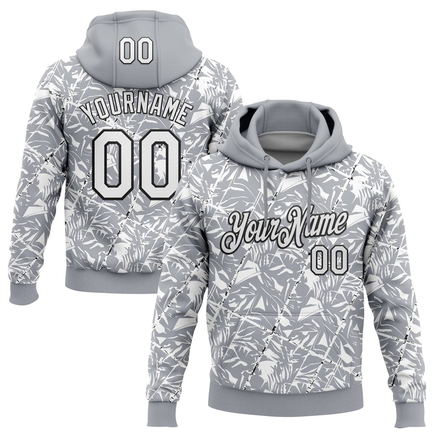 Custom Stitched Gray White-Black 3D Pattern Design Grunge Art Sports Pullover Sweatshirt Hoodie - Main View