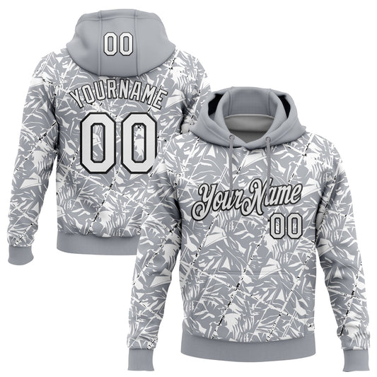 Custom Stitched Gray White-Black 3D Pattern Design Grunge Art Sports Pullover Sweatshirt Hoodie - Main View