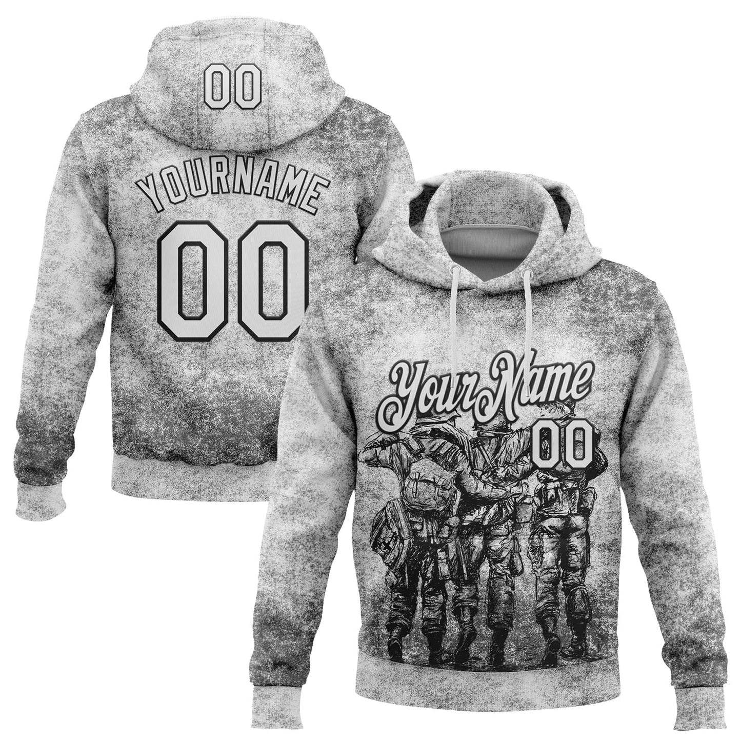 Custom Stitched Gray White-Black 3D Pattern Design Soldier Sports Pullover Sweatshirt Hoodie - Main View