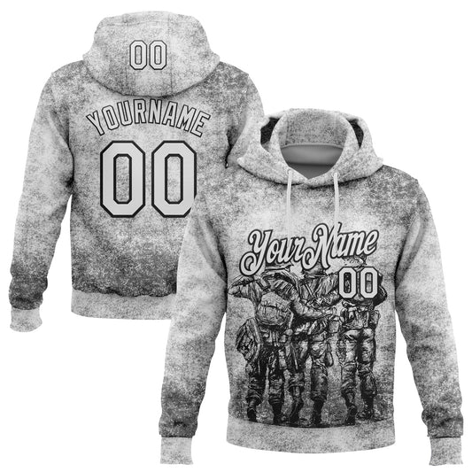 Custom Stitched Gray White-Black 3D Pattern Design Soldier Sports Pullover Sweatshirt Hoodie - Main View