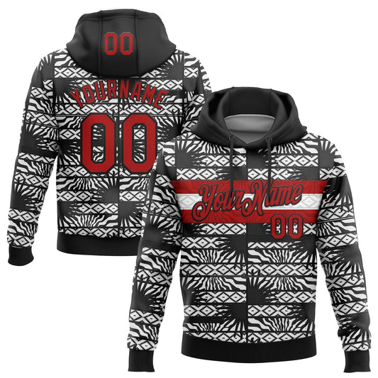 Custom Stitched Black Red-White 3D Pattern Design Geometric Shape Sports Pullover Sweatshirt Hoodie - Main View