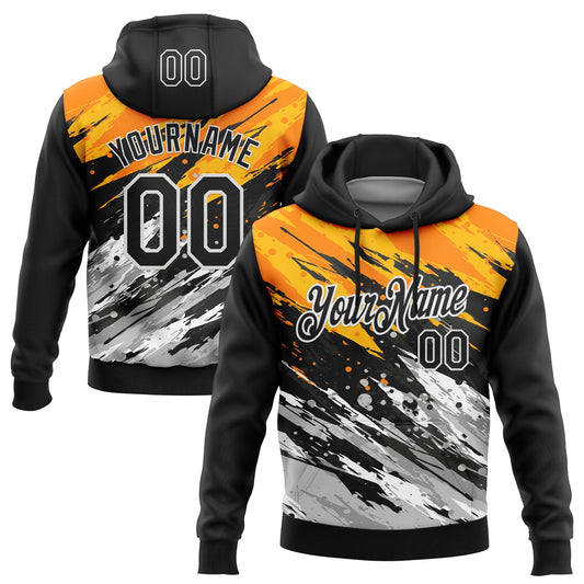 Custom Stitched Black Yellow-Gray 3D Pattern Design Splash Sports Pullover Sweatshirt Hoodie - Main View