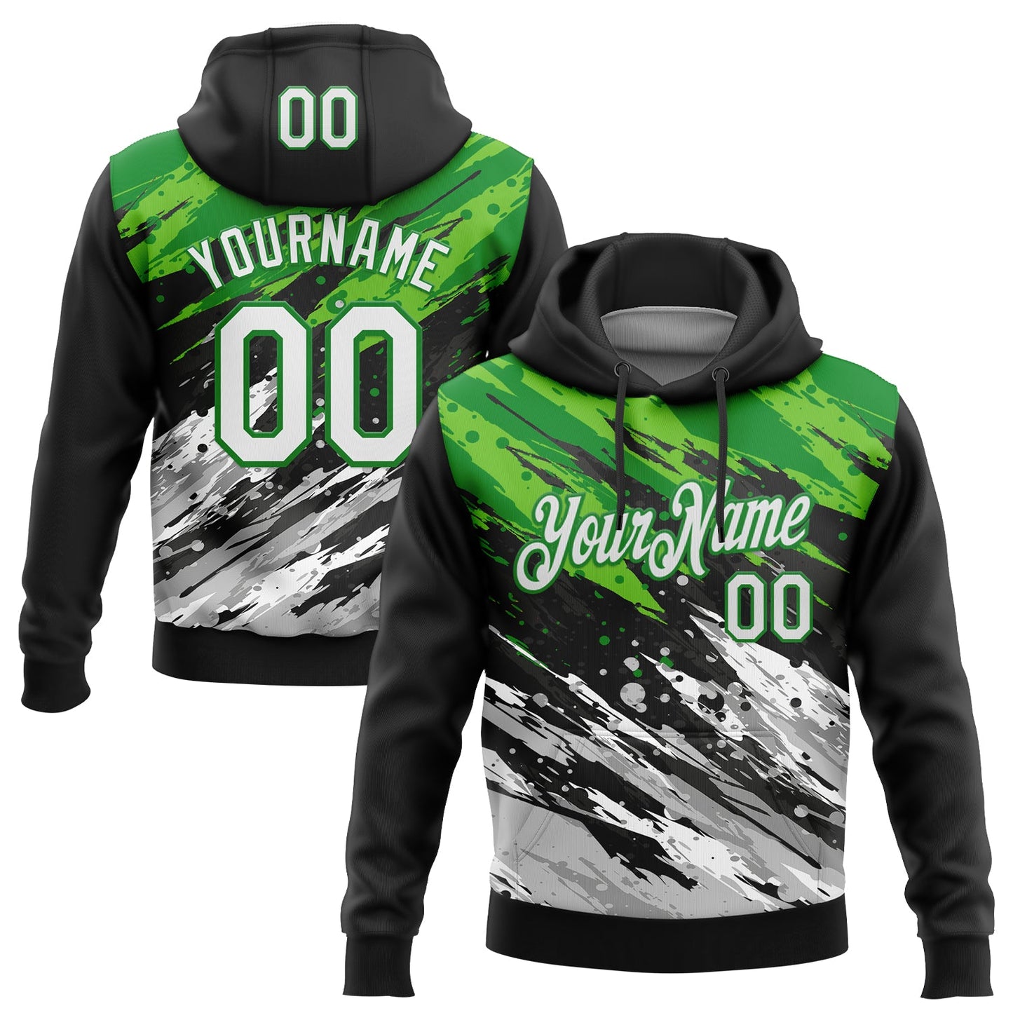 Custom Stitched Black White Grass Green-Gray 3D Pattern Design Splash Sports Pullover Sweatshirt Hoodie - Main View