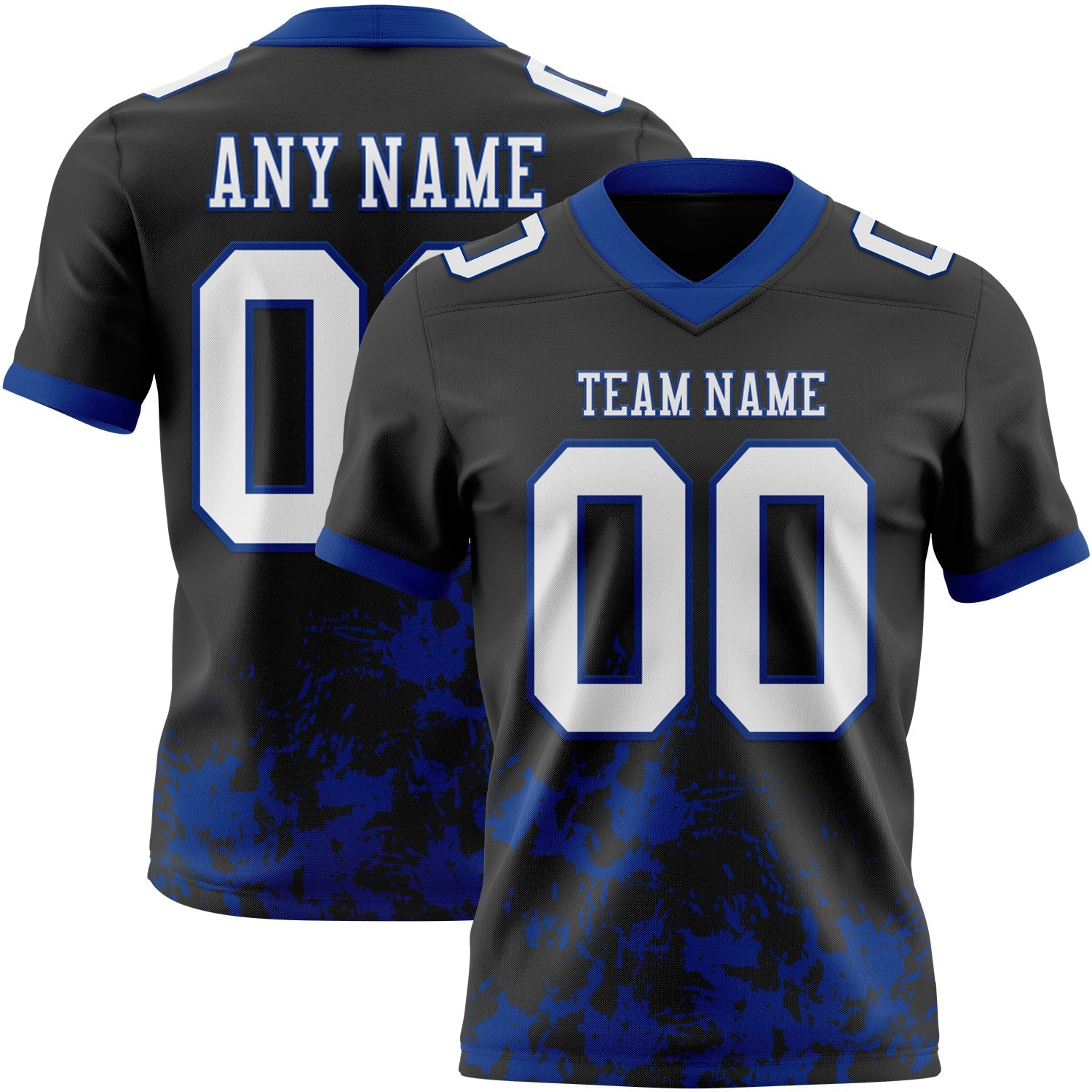 Custom Black White-Royal 3D Pattern Splash Authentic Football Jersey - Main View