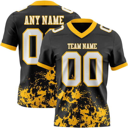 Custom Black White-Gold 3D Pattern Splash Authentic Football Jersey - Main View