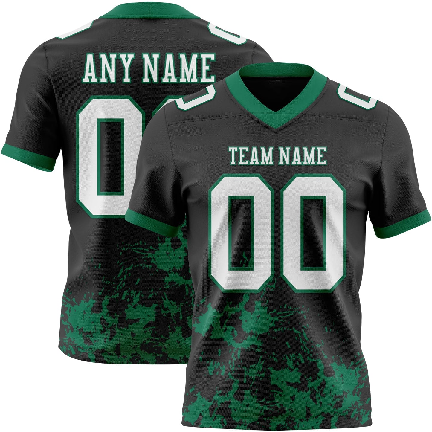 Custom Black White-Kelly Green 3D Pattern Splash Authentic Football Jersey - Main View