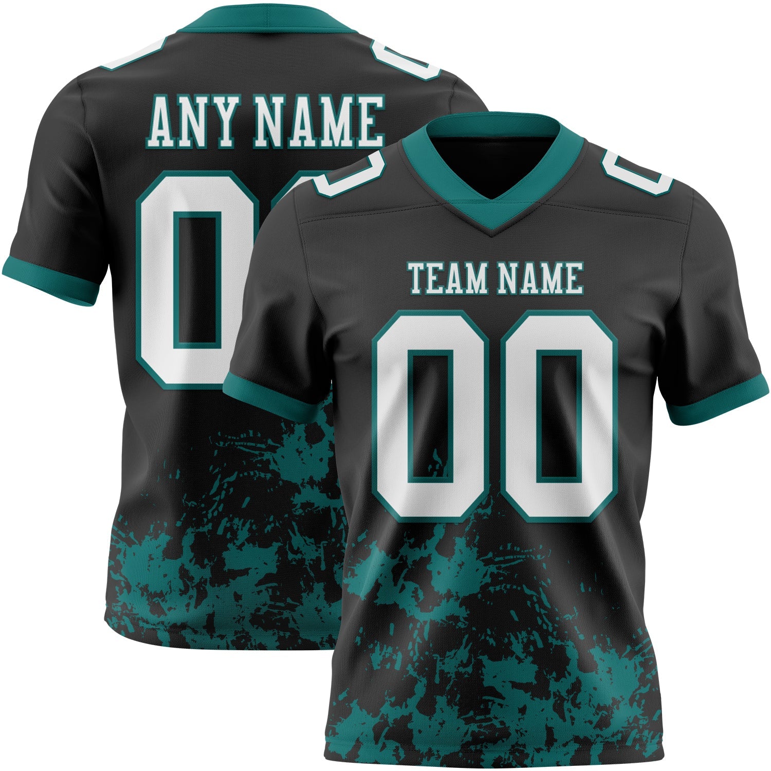 Custom Black White-Teal 3D Pattern Splash Authentic Football Jersey - Main View