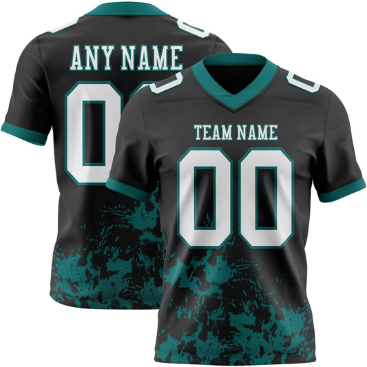 Custom Black White-Teal 3D Pattern Splash Authentic Football Jersey - Main View