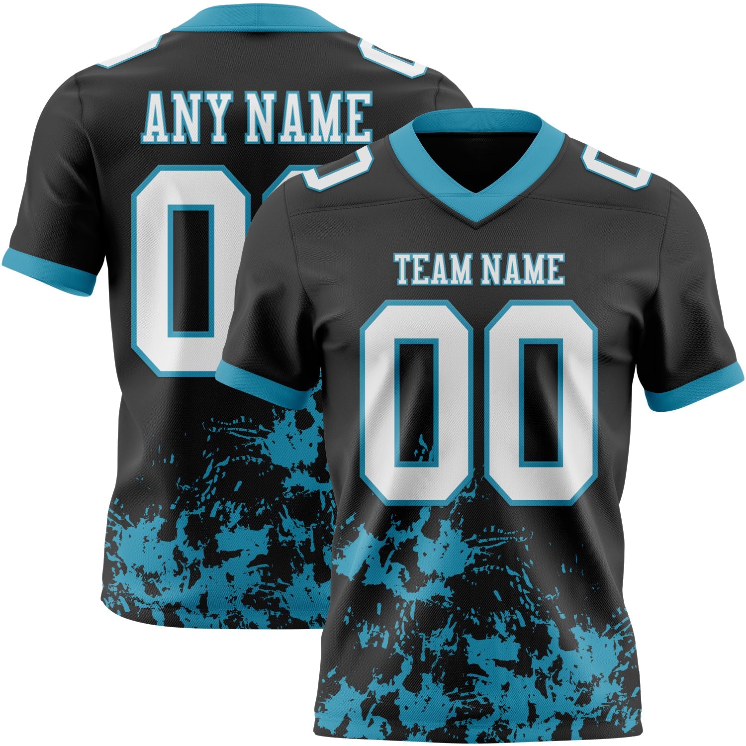 Custom Black White-Panther Blue 3D Pattern Splash Authentic Football Jersey - Main View