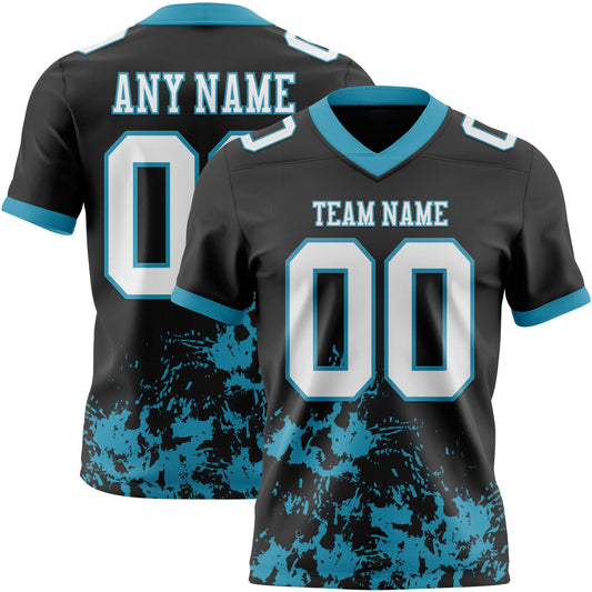 Custom Black White-Panther Blue 3D Pattern Splash Authentic Football Jersey - Main View