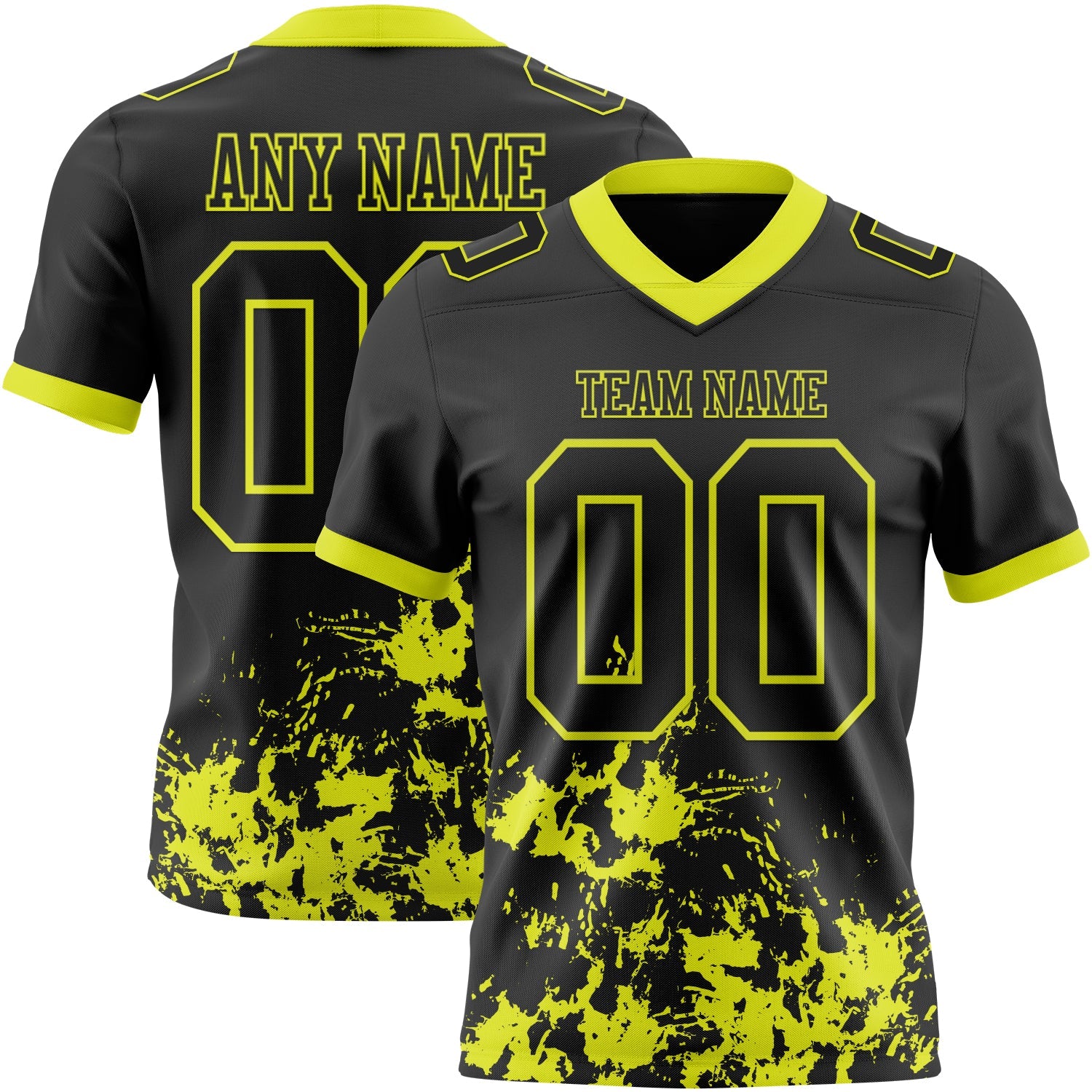 Custom Black Neon Yellow 3D Pattern Splash Authentic Football Jersey - Main View