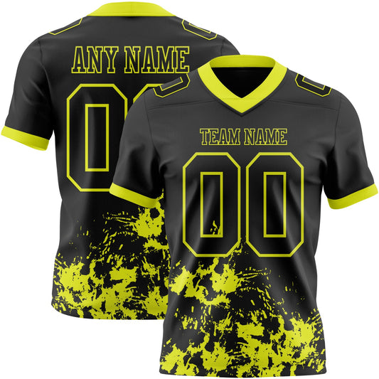 Custom Black Neon Yellow 3D Pattern Splash Authentic Football Jersey - Main View