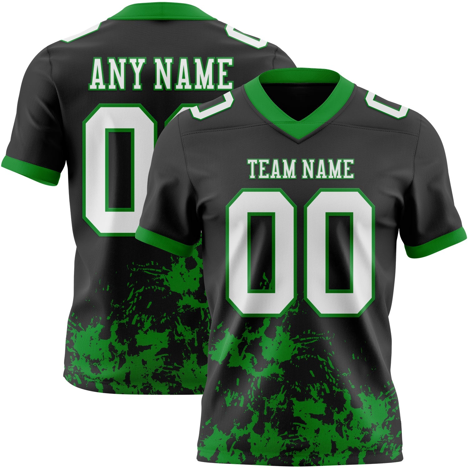 Custom Black White-Grass Green 3D Pattern Splash Authentic Football Jersey - Main View