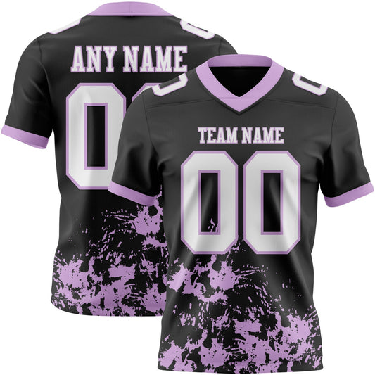 Custom Black White-Light Purple 3D Pattern Splash Authentic Football Jersey - Main View