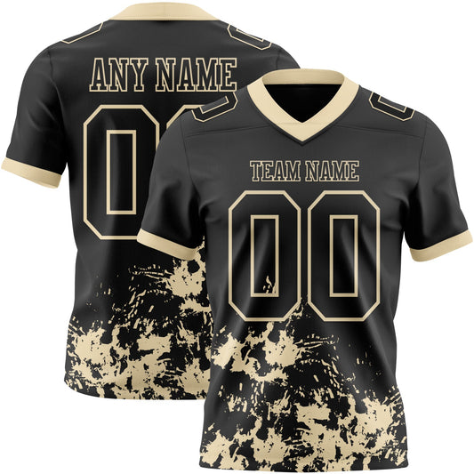 Custom Black Cream 3D Pattern Splash Authentic Football Jersey - Main View