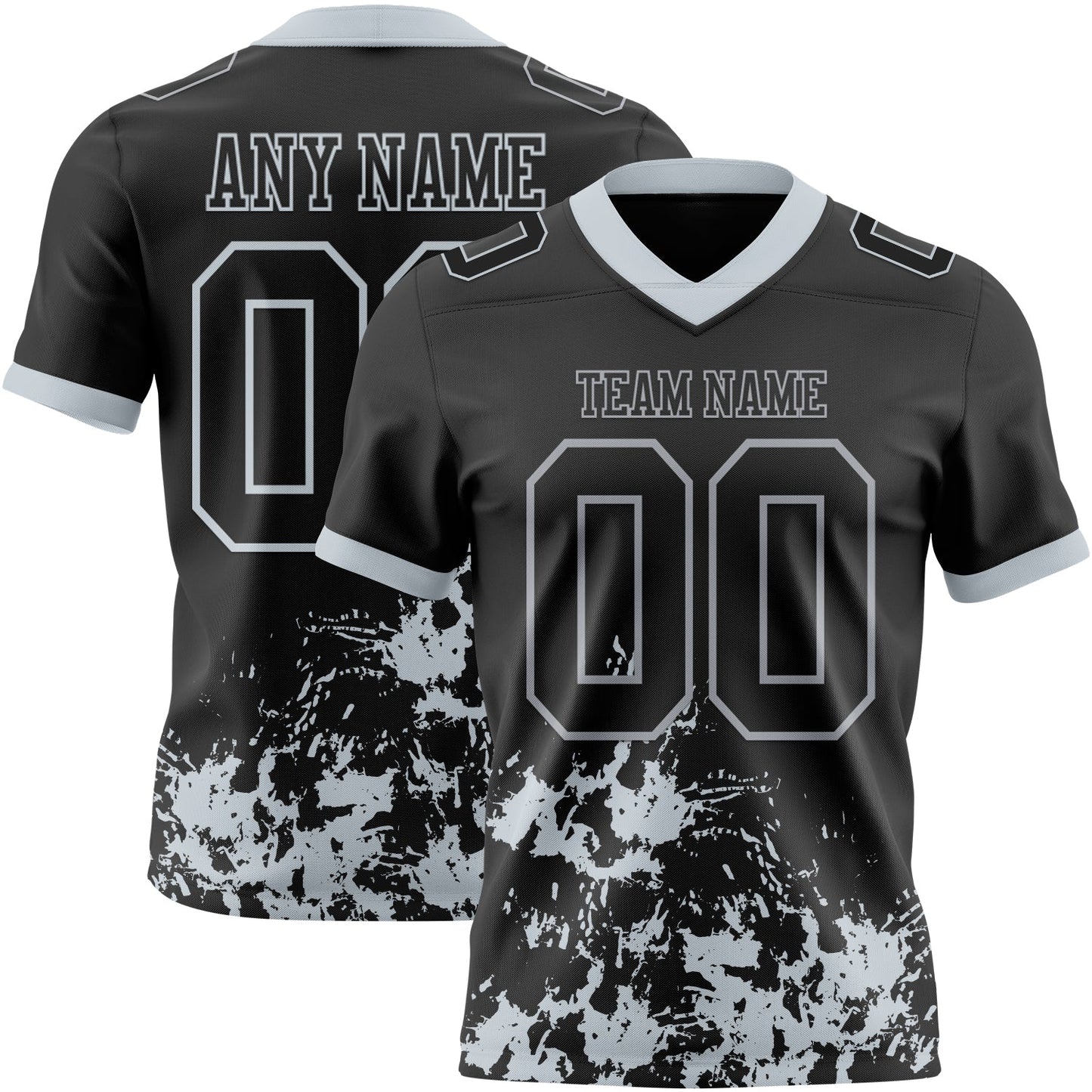 Custom Black Silver 3D Pattern Splash Authentic Football Jersey - Main View