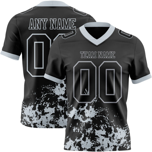 Custom Black Silver 3D Pattern Splash Authentic Football Jersey - Main View