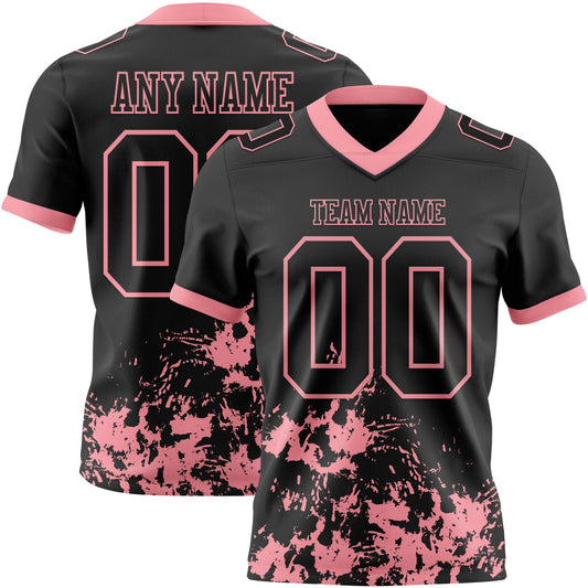 Custom Black Medium Pink 3D Pattern Splash Authentic Football Jersey - Main View