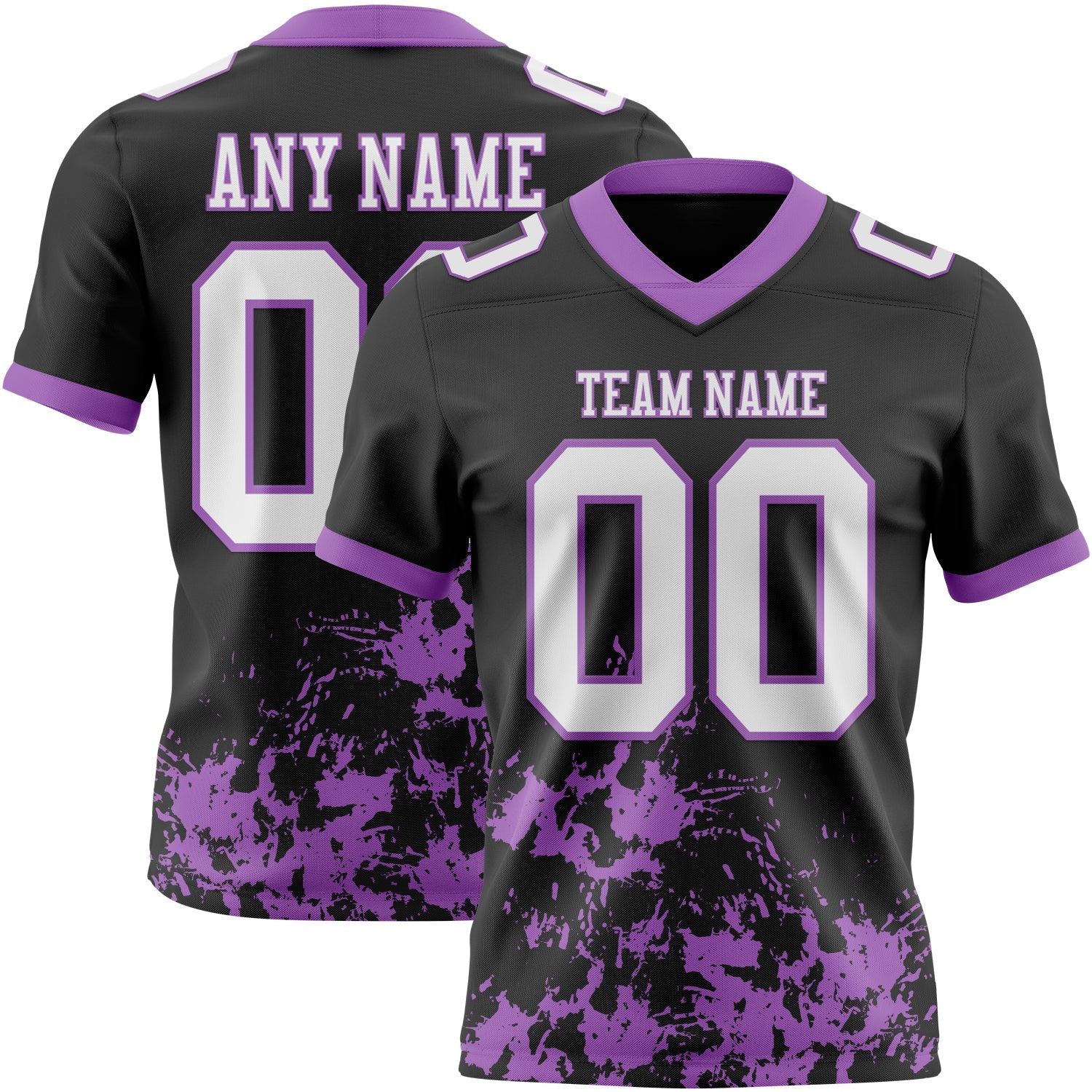 Custom Black White-Medium Purple 3D Pattern Splash Authentic Football Jersey - Main View