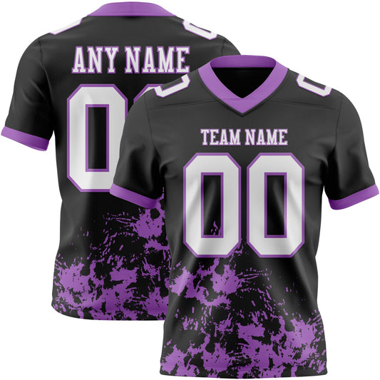 Custom Black White-Medium Purple 3D Pattern Splash Authentic Football Jersey - Main View