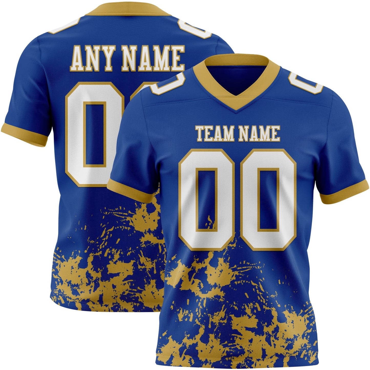 Custom Royal White-Old Gold 3D Pattern Splash Authentic Football Jersey - Main View