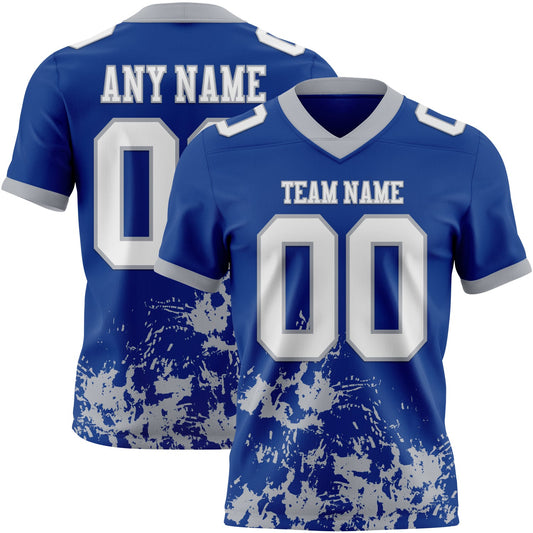 Custom Royal White-Gray 3D Pattern Splash Authentic Football Jersey - Main View